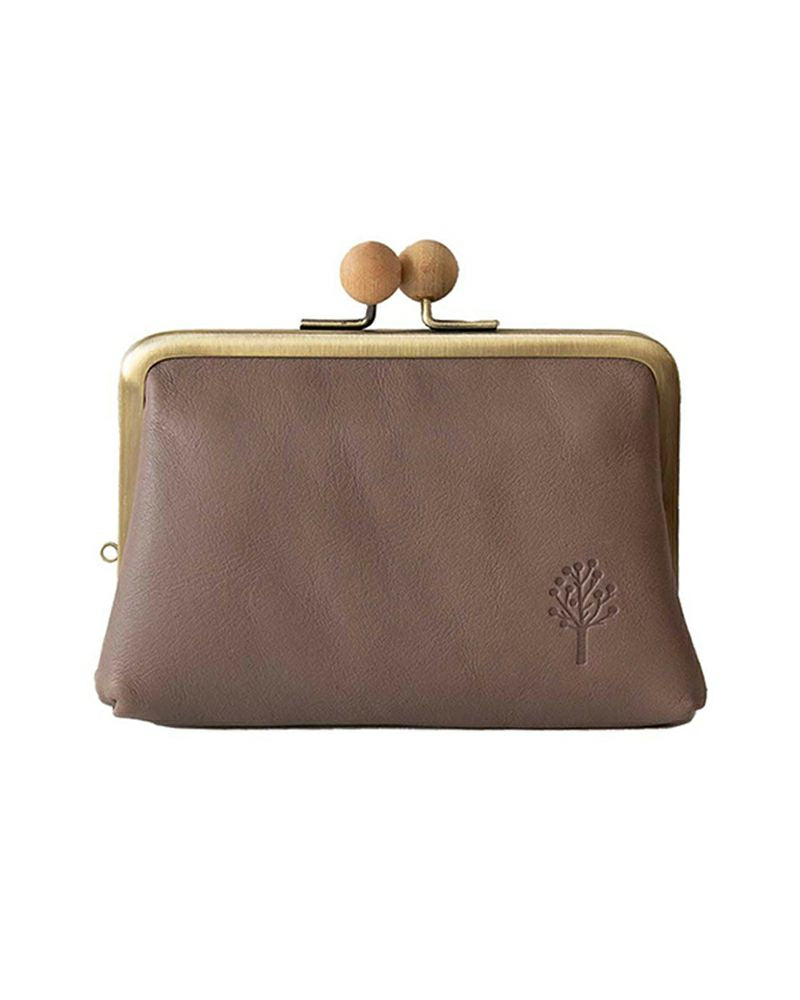 Kanmi. Tree牛革木玉口金零錢包WL22-25