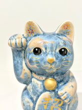 將圖片載入圖庫檢視器 京燒花結晶招財貓14cm- 灰藍 x 花火金字招福
