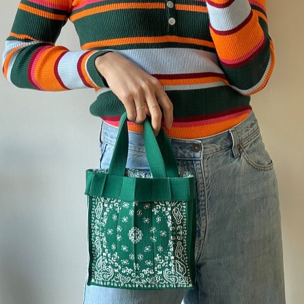 KNT365 Co-Knitty- Paisley Green 可摺疊針織百褶手提袋