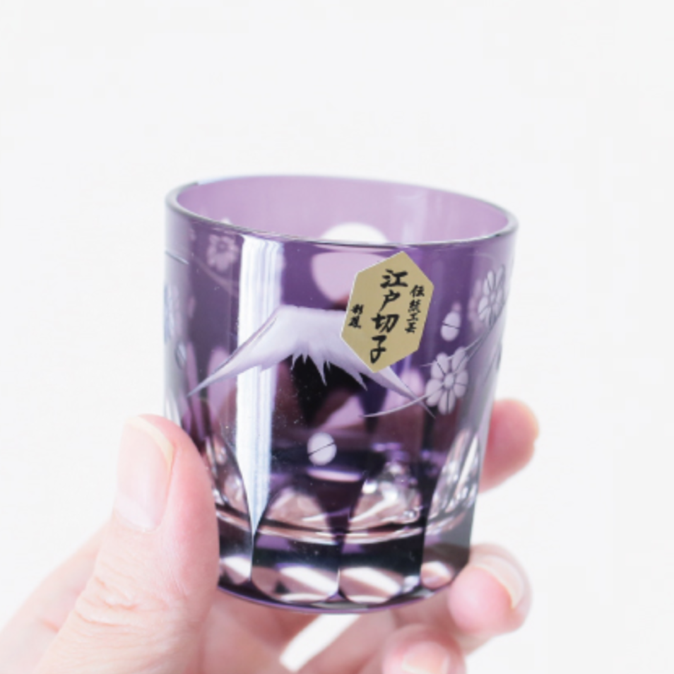 江戶切子 彩鳯 「富士櫻文樣-紫」清酒杯