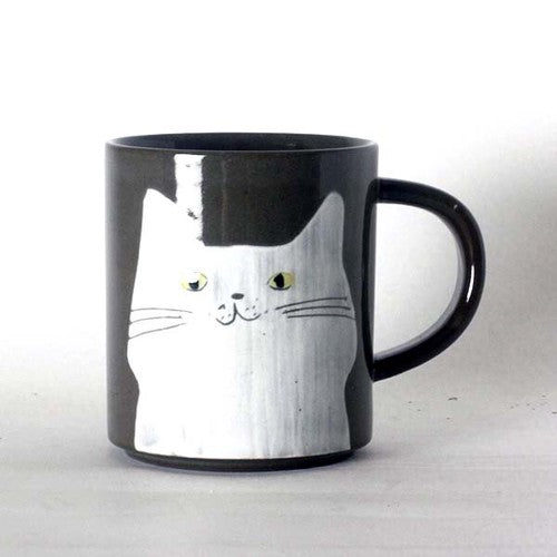 rokuro六魯 美濃燒粗陶白貓咖啡杯